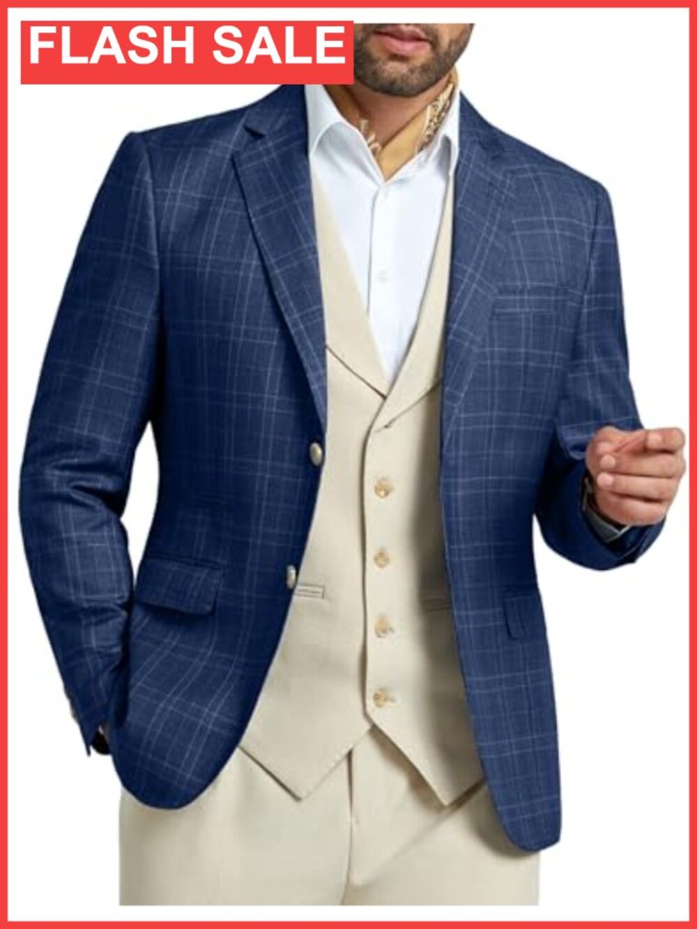 Mens Slim Fit Striped Plaid Casual Blazer Two Buttons